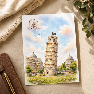 Pisa Tower, Italy Architecture Landscape Postcard