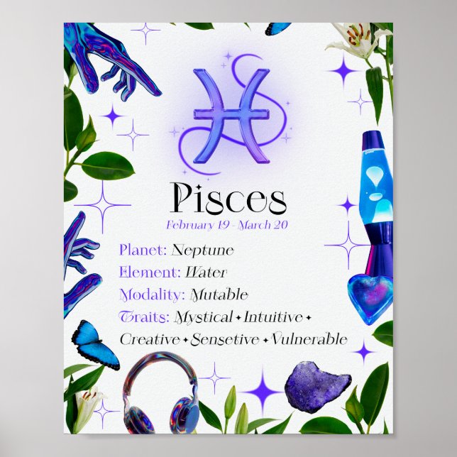 Pisce Zodiac Star Sign Y2K White 4:5 Poster (Front)