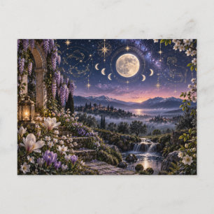 Pisces Aries Celestial Twilight Garden Zodiac Postcard