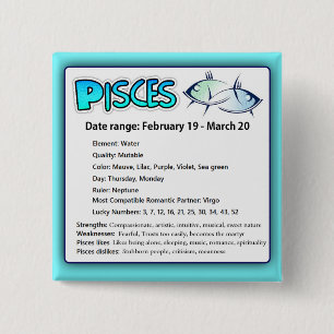 Pisces Astrological Horoscope Zodiac Magnet 2 Inch Square Button