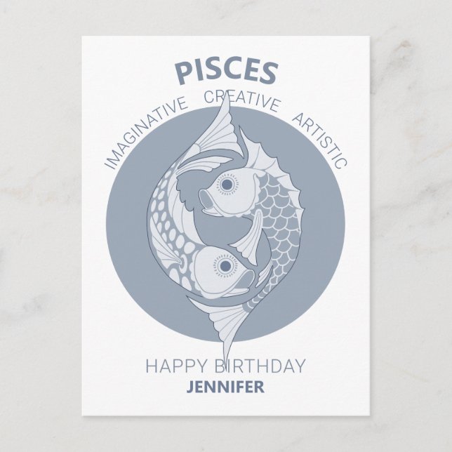 Pisces Astrology Art Nouveau CC0026 Happy Birthday Postcard (Front)