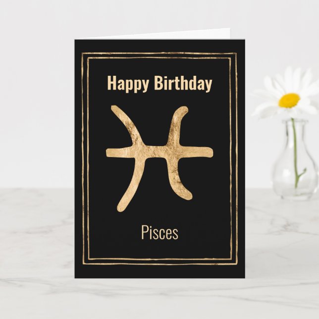 Pisces astrology zodiac gold Happy Birthday Card (Small Plant)