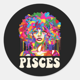 Pisces Black Girl African American Woman Art Birth Classic Round Sticker