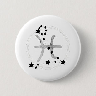 Pisces black & silver zodiac constellation stars  2 inch round button