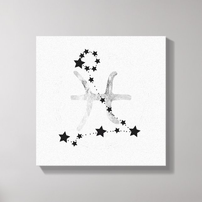 Pisces black & silver zodiac constellation stars canvas print (Front)