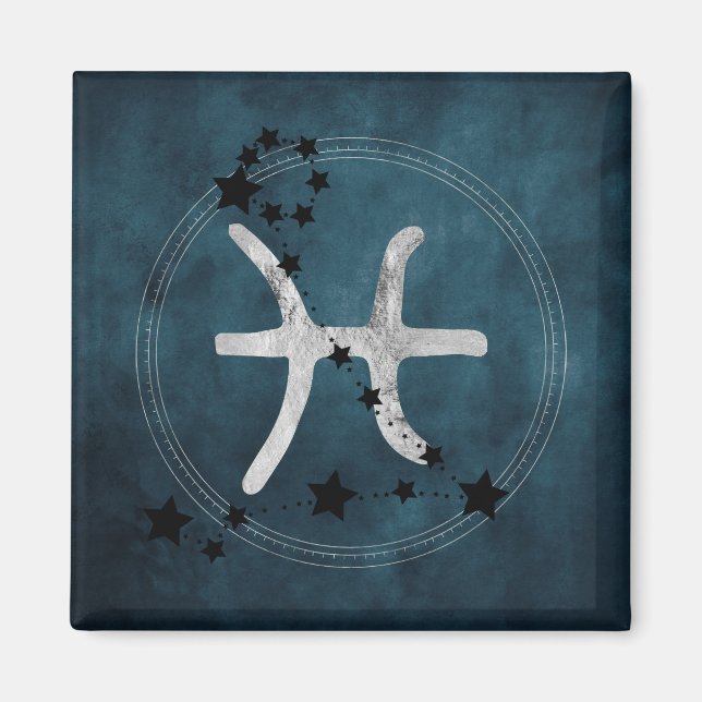 Pisces black & silver zodiac constellation stars magnet (Front)