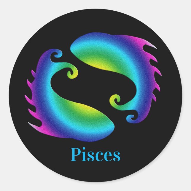 Pisces Black Zodiac Classic Round Sticker (Front)