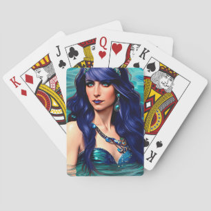 Pisces Blue Mermaid Queen Original Fantasy art Playing Cards