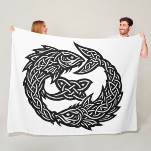Pisces Celtic Twin‑Current Sigil BurnsInHell Ink Fleece Blanket