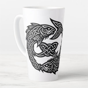 Pisces Celtic Twin‑Current Sigil   BurnsInHell Ink Latte Mug