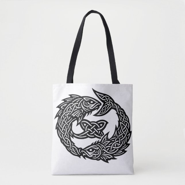 Pisces Celtic Twin‑Current Sigil | BurnsInHell Ink Tote Bag (Front)