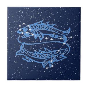 Pisces Constellation and Sun Sign with Stars Tile