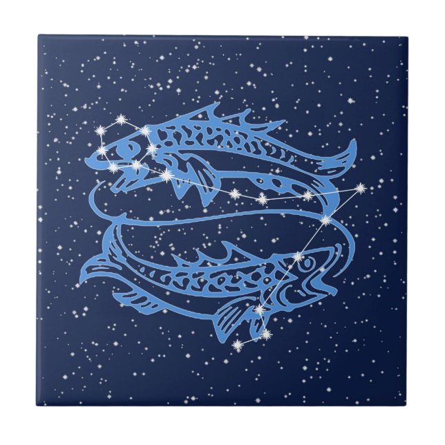 Pisces Constellation and Sun Sign with Stars Tile (Front)
