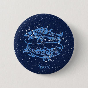 Pisces Constellation and Zodiac Sign with Stars 2 Inch Round Button