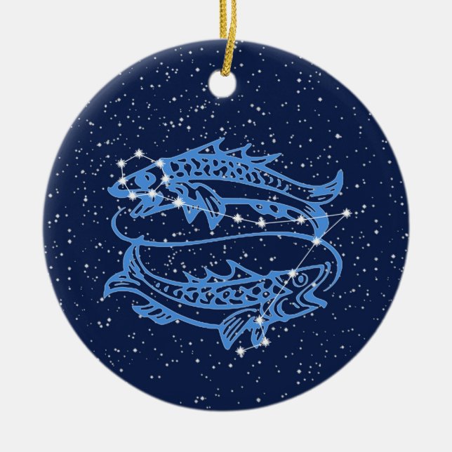 Pisces Constellation and Zodiac Sign with Stars Ceramic Ornament (Front)