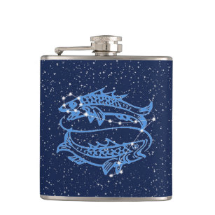 Pisces Constellation and Zodiac Sign with Stars Hip Flask