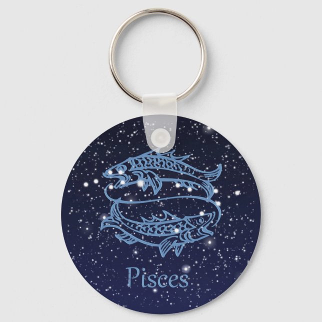 Pisces Constellation and Zodiac Sign with Stars Keychain (Front)