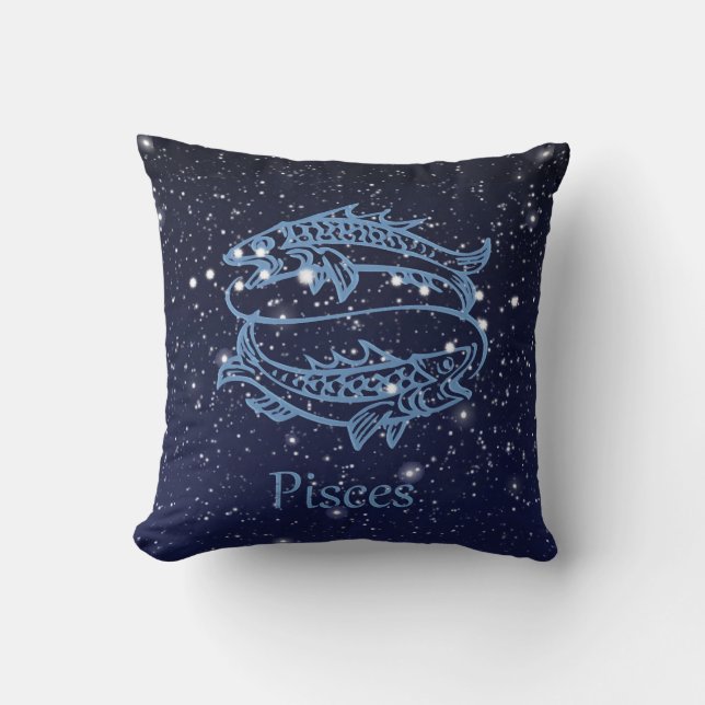 Pisces Constellation and Zodiac Sign with Stars Throw Pillow (Front)
