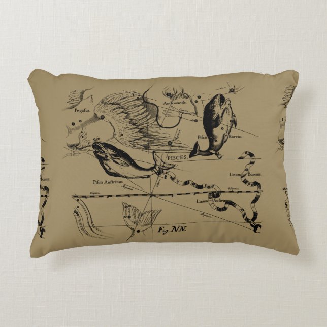 Pisces Constellation Hevelius 1690 Decor Accent Pillow (Front)