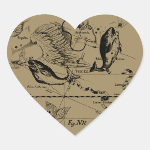 Pisces Constellation Hevelius 1690 Decor Heart Sticker