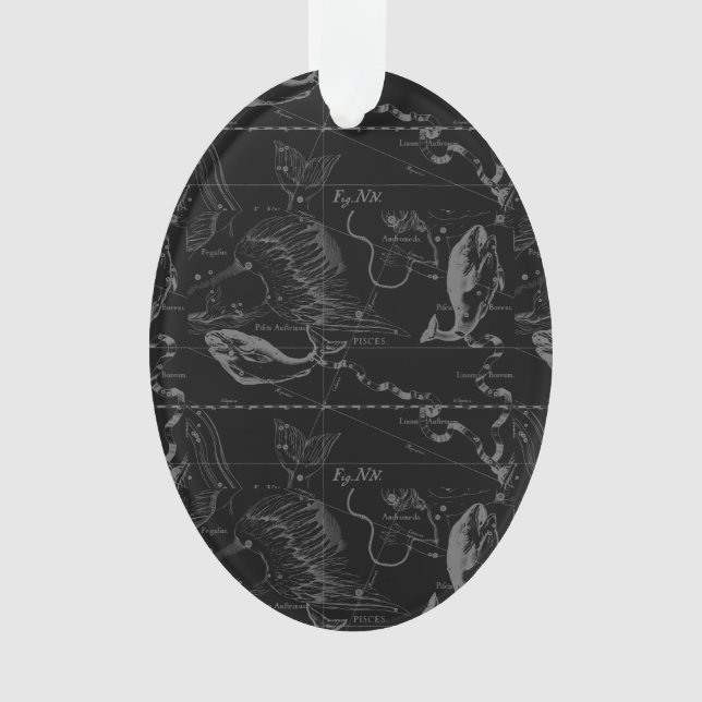 Pisces Constellation Hevelius 1690 Map Engraving Ornament (Front)