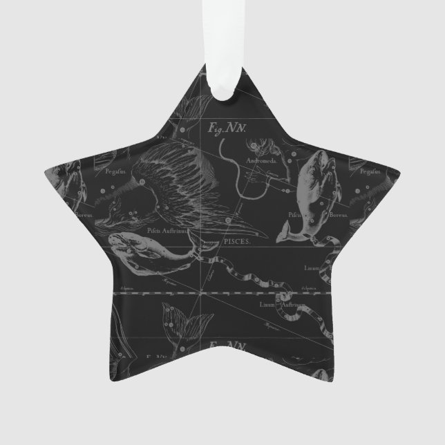 Pisces Constellation Hevelius 1690 Map Engraving Ornament (Front)