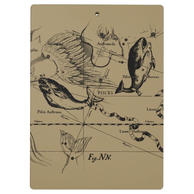 Pisces Constellation Hevelius 1690 on Taupe Clipboard (Back)