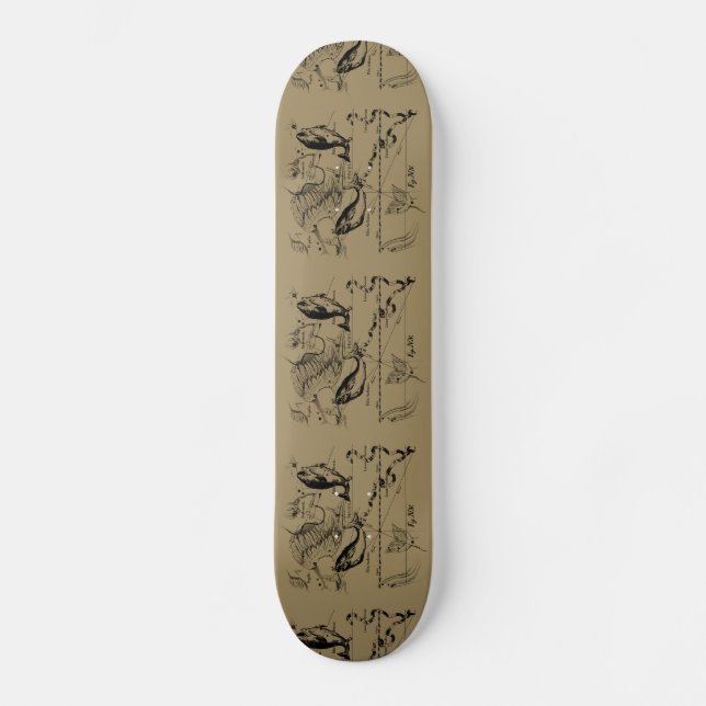 Pisces Constellation Hevelius 1690 on Taupe Skateboard (Front)