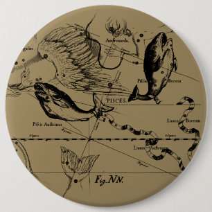 Pisces Constellation Hevelius circa 1690 6 Inch Round Button