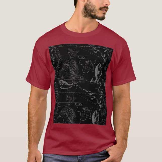 Pisces Constellation Map Hevelius 1690 Engraving T-Shirt (Front)