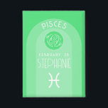 Pisces Custom Birthday Zodiac - Modern Design<br><div class="desc">Personalize this button with a birthdate and name. A custom design with the zodiac sign - Pisces - plus personality traits, information and constellation. Personalize this birthday candle with a birthdate and name. A custom birthday design with the zodiac sign - Pisces - plus personality traits, information and constellation. A...</div>