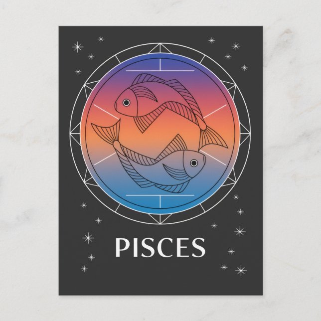 Pisces Dreams Colourful Celestial Pisces Zodiac  Postcard (Front)