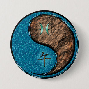 Pisces & Earth Horse 3 Inch Round Button