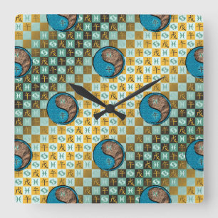 Pisces & Earth Horse Square Wall Clock