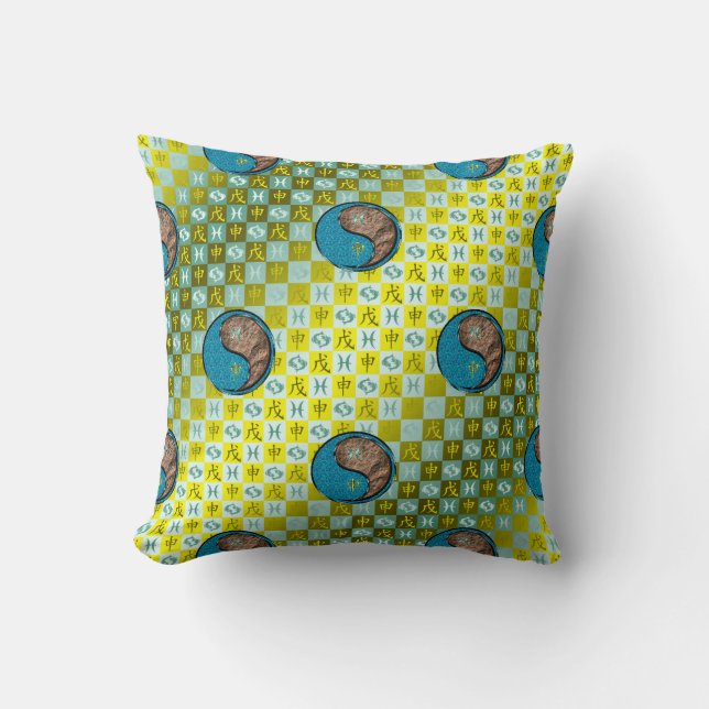 Pisces & Earth Monkey Throw Pillow (Front)