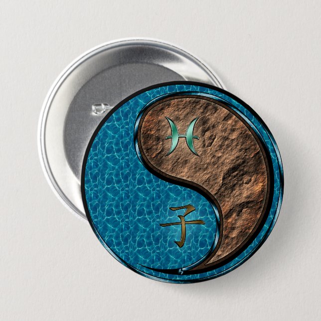 Pisces & Earth Rat 3 Inch Round Button (Front & Back)