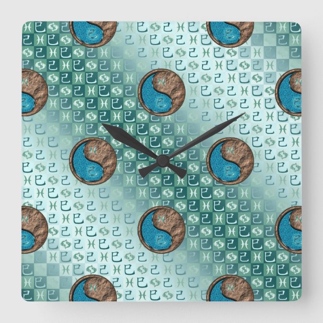 Pisces & Earth Snake Square Wall Clock (Front)