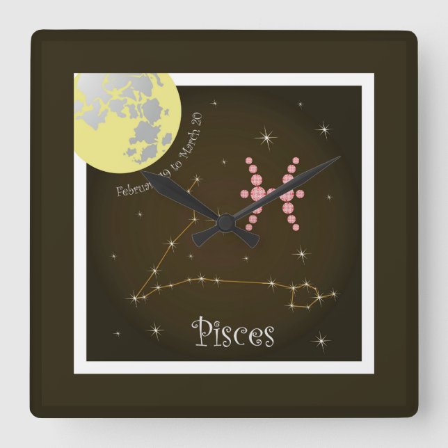 Pisces February 19 to March 20 Uhr Square Wall Clock (Front)
