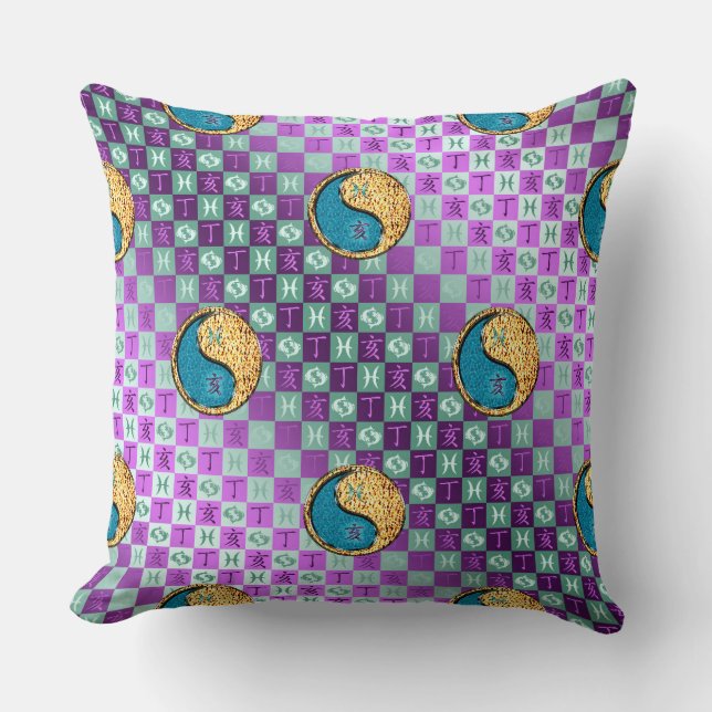 Pisces & Fire Boar Throw Pillow (Front)