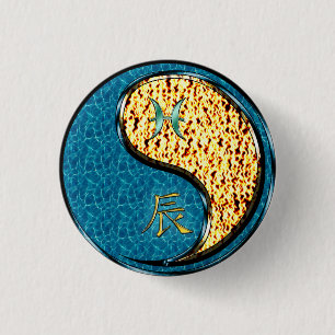 Pisces & Fire Dragon 1 Inch Round Button