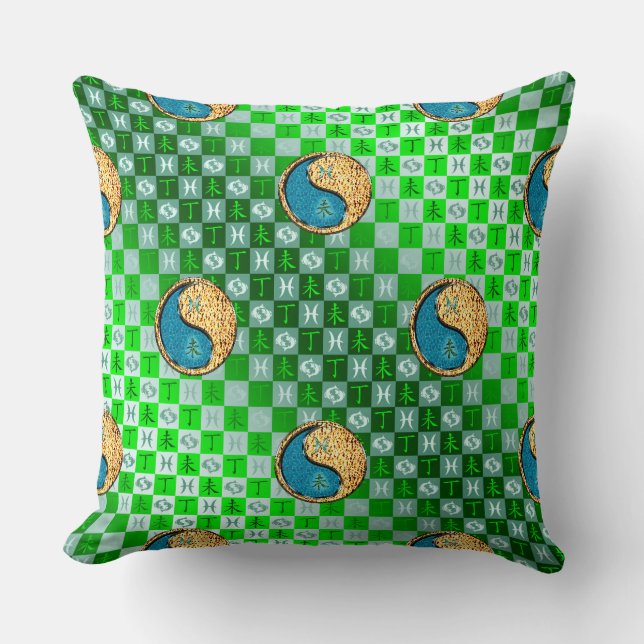 Pisces & Fire Goat Throw Pillow (Front)