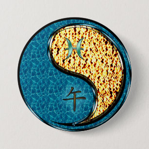 Pisces & Fire Horse 3 Inch Round Button