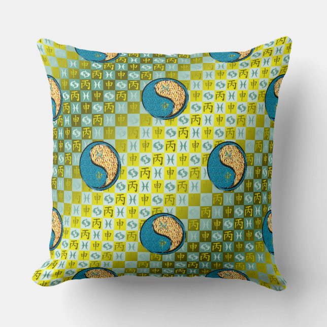 Pisces & Fire Monkey Throw Pillow (Front)