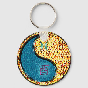 Pisces & Fire Rooster Keychain