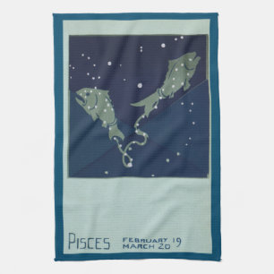 Pisces Fish Constellation Vintage Zodiac Astrology Kitchen Towel