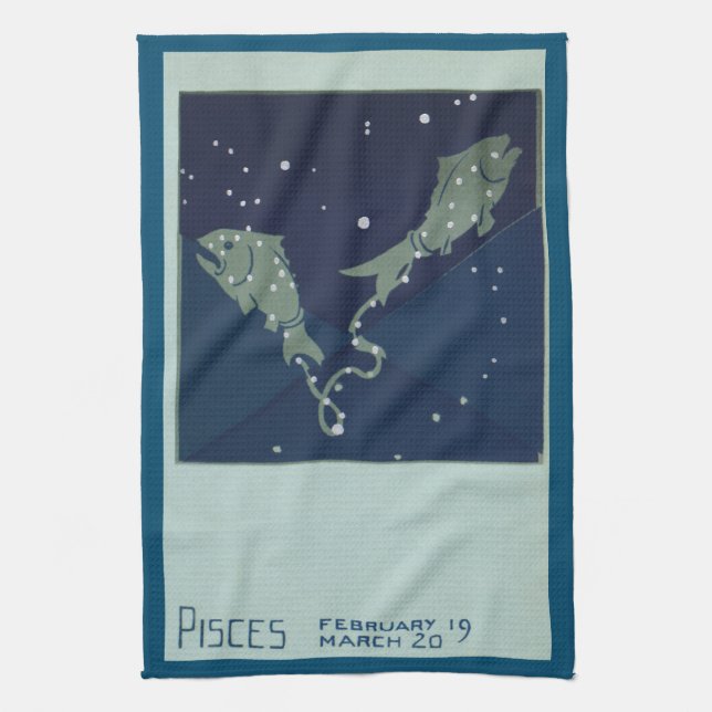 Pisces Fish Constellation Vintage Zodiac Astrology Kitchen Towel (Vertical)