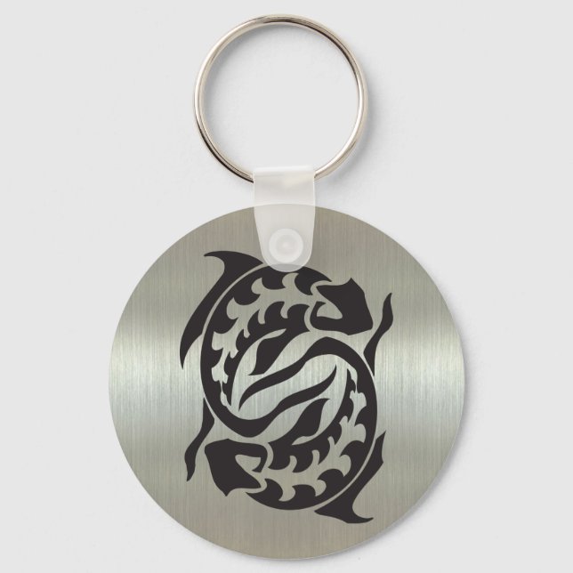 Pisces Fish Silhouette with Metallic Effect Keychain (Front)