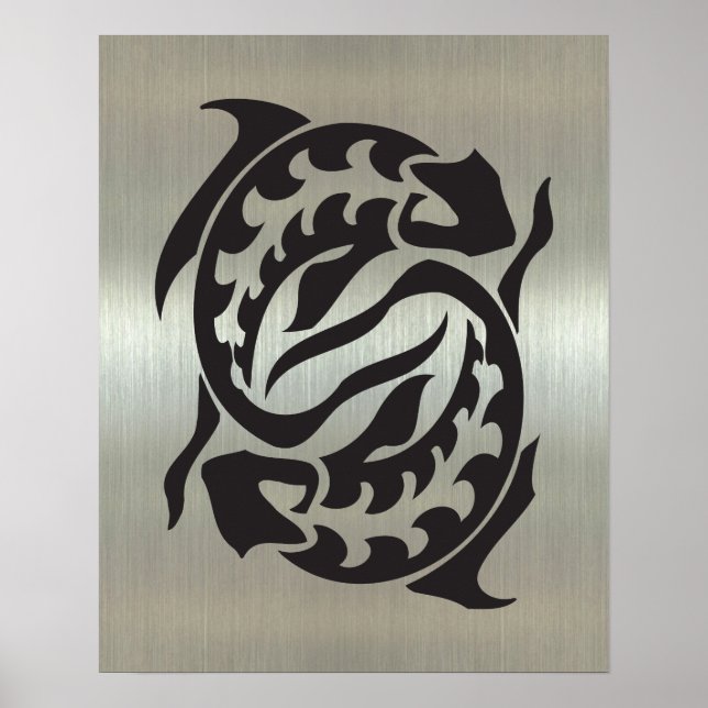 Pisces Fish Silhouette with Metallic Effect Poster (Front)