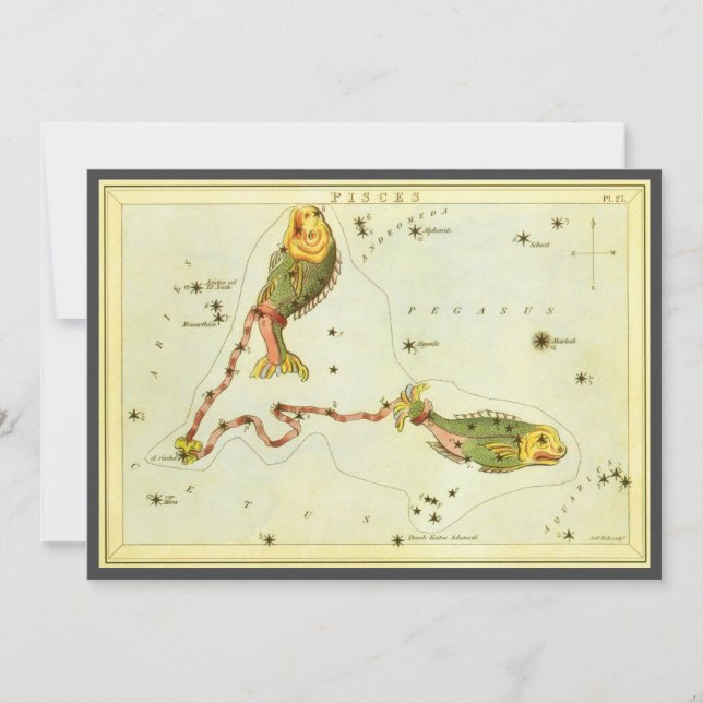 Pisces Fish, Vintage Constellation Urania's Mirror Invitation (Front)