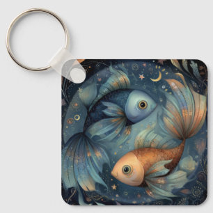 Pisces Fish Zodiac Astrology Celestial Birthday Keychain